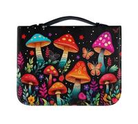 Ceudet Housse de bible en cuir avec imprimé floral et croix pour femme avec poignées et drapeau français, étui de transport étanche noir, sac fourre-tout, Papillon champignon - Multi, XL