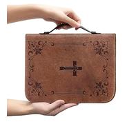 Ceudet Housse de bible en cuir avec poignées et fermeture éclair, étui de transport pour la Bible pour homme et femme, Religion - Marron, Medium