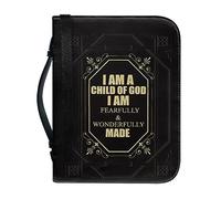 Ceudet Housse de bible en cuir avec poignées et fermeture éclair, étui de transport pour la Bible pour homme et femme, Verset - Noir, Medium
