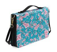 Ceudet Housse de bible en cuir avec rangement pour stylos, étui de bible pour femme avec bandoulière - Fermeture éclair - Rose et marron - Taille M, Fleur de pêcher - rose et bleu, xx-large