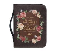 Ceudet Housse de bible en cuir pour femmes et filles - Tournesol et psaume - Sac de transport pour livres de la Bible - Sac d'église avec poignées et poches, Fleurs et Écritures, L