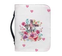 Ceudet Housse de bible en cuir pour femmes et filles - Tournesol et psaume - Sac de transport pour livres de la Bible - Sac d'église avec poignées et poches, Croix de fleurs avec amour, xx-large
