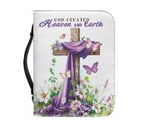 Ceudet Housse de bible en cuir pour femmes et filles - Tournesol et psaume - Sac de transport pour livres de la Bible - Sac d'église avec poignées et poches, Croix florale, xx-large