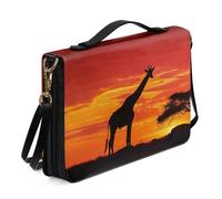 Ceudet Housse de bible en cuir pour homme et femme, étui de bible léger avec sangle, sac fourre-tout imperméable avec poignées, Girafe orange et noire, L