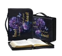 Ceudet Housse de bible en cuir pour homme et femme, étui de transport pour église, école, voyage, protection de la Bible tendance avec poignée, Verset biblique violet rose, XXLarge