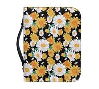 Ceudet Housse de bible en cuir pour homme et femme, étui de transport pour église, école, voyage, protection de la Bible tendance avec poignée, Blanc Jaune Marguerite Tournesol, L