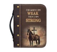 Ceudet Housse de bible en cuir pour homme et femme, étui de transport pour église, école, voyage, protection de la Bible tendance avec poignée, Verset biblique Cross Horse, M