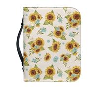 Ceudet Housse de bible en cuir pour homme et femme, étui de transport pour église, école, voyage, protection de la Bible tendance avec poignée, Joli imprimé tournesol et marguerite, L