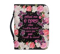 Ceudet Housse de bible en cuir pour homme et femme, étui de transport pour église, école, voyage, protection de la Bible tendance avec poignée, Verset biblique papillon floral rose, M