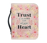 Ceudet Housse de bible en cuir pour homme et femme, étui de transport pour église, école, voyage, protection de la Bible tendance avec poignée, Couronne de fleurs papillon rose avec verset de la