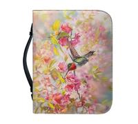 Ceudet Housse de bible en cuir pour homme et femme, étui de transport pour église, école, voyage, protection de la Bible tendance avec poignée, Fleurs de cerisier colibri printanières, X-Large