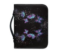 Ceudet Housse de bible en cuir pour homme et femme, étui de transport pour église, école, voyage, protection de la Bible tendance avec poignée, Imprimé papillon ciel étoilé, L