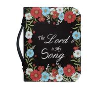 Ceudet Housse de bible en cuir pour homme et femme, étui de transport pour église, école, voyage, protection de la Bible tendance avec poignée, Motif floral rouge et bleu « The Lord is My Song »,