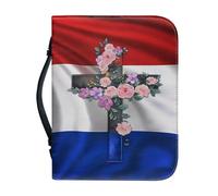 Ceudet Housse de bible en cuir synthétique avec poignée et fermeture éclair pour femme - Étui de transport portable pour étude de la bible, extérieur, navetteur quotidien, taille XXL, Drapeau des