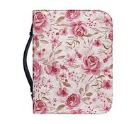 Ceudet Housse de bible en cuir synthétique avec poignée et fermeture éclair pour femme - Étui de transport portable pour étude de la bible, extérieur, navetteur quotidien, taille XXL, motif floral