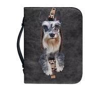 Ceudet Housse de bible en cuir synthétique avec poignée et fermeture éclair pour fournitures d'étude biblique - Motif rose bleue - Taille M, Schnauzer Dog, L