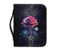 Ceudet Housse de bible en cuir synthétique avec poignée et fermeture éclair pour fournitures d'étude biblique - Motif rose bleue - Taille M, Rose floral rose, L