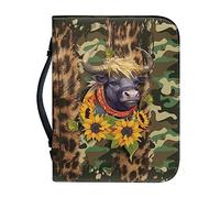 Ceudet Housse de bible en cuir synthétique avec poignée et fermeture éclair pour fournitures d'étude biblique - Motif rose bleue - Taille M, Camouflage tournesol, M
