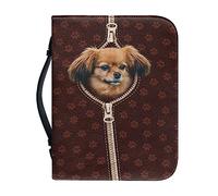 Ceudet Housse de bible en cuir synthétique avec poignée et fermeture éclair pour fournitures d'étude biblique - Motif rose bleue - Taille M, Patte de chien pékinoise, xx-large