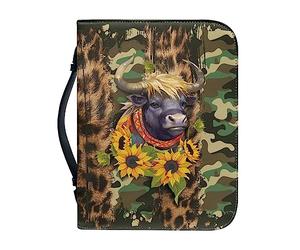 Ceudet Housse de bible en cuir synthétique avec poignée et fermeture éclair pour fournitures d'étude biblique - Motif rose bleue - Taille M, Camouflage tournesol, M