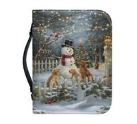 Ceudet Housse de bible en cuir synthétique avec poignée - Étui de transport pour église à fermeture éclair - Cadeau de Noël pour la famille, taille XXL, Chiens et bonhommes de neige, L