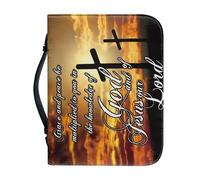 Ceudet Housse de bible en cuir synthétique imprimé peau de vache pour femme avec poignée et poche zippée pour filles, fournitures d'étude biblique, cadeaux AArt XL, Sunset Cross, L-10.2"x7"x1.9"