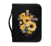 Ceudet Housse de bible en cuir synthétique imprimé peau de vache pour femme avec poignée et poche zippée pour filles, fournitures d'étude biblique, cadeaux AArt XL, Oiseau croix tournesol,