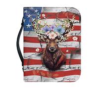 Ceudet Housse de bible en cuir synthétique pour homme et femme - Motif drapeau américain - Grand sac de bible avec poignée - Fermeture éclair - Pour fournitures d'étude biblique, taille XXL, Deer Us