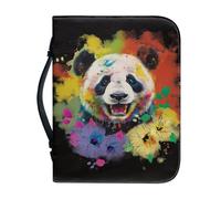 Ceudet Housse de bible en cuir synthétique pour homme et femme - Motif drapeau américain - Grand sac de bible avec poignée - Fermeture éclair - Pour fournitures d'étude biblique, taille XXL, Panda