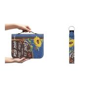 Ceudet Housse de bible en cuir synthétique pour homme et femme - Motif papillon rose - Porte-clés multifonction, Tournesol Cowboy, XL(11.2*8*2.2 inches)