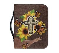 Ceudet Housse de bible multifonction pour homme et femme avec fermeture éclair et poignée pour étudier la Bible, Papillon Croix Floral, XXL