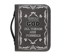 Ceudet Housse de bible multifonction pour homme et femme avec fermeture éclair et poignée pour étudier la Bible, With God All Things Are Possible, M