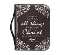 Ceudet Housse de bible multifonction pour homme et femme avec fermeture éclair et poignée pour étudier la Bible, I Can Do All Things, XXL