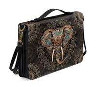 Ceudet Housse de bible occidentale pour femmes et hommes avec poches en cuir pour homme et femme, Mandala éléphant doré, M