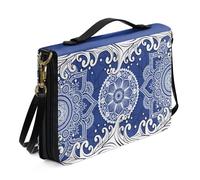 Ceudet Housse de bible occidentale pour femmes et hommes avec poches en cuir pour homme et femme, Mandala bleu et blanc, XL