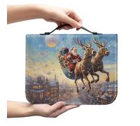 Ceudet Housse de bible Père Noël pour femmes et filles en cuir synthétique de grande taille avec fermeture éclair autour du sac de rangement léger pour la Bible, Père Noël cerf, XXL