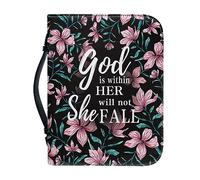 Ceudet Housse de bible Père Noël pour femmes et filles en cuir synthétique de grande taille avec fermeture éclair autour du sac de rangement léger pour la Bible, Fleur d'automne, M