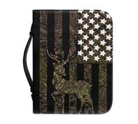 Ceudet Housse de bible pour femme, sac de bible d'église avec poignée pour housse de bible, sac de transport pour housse de Bible, fleurs et croix, taille L, Cerf et drapeau, x-large