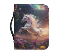 Ceudet Housse de bible pour femme, sac de bible d'église avec poignée pour housse de bible, sac de transport pour housse de Bible, fleurs et croix, taille L, licorne, M