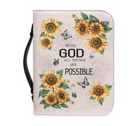 Ceudet Housse de bible pour femme, sac de bible d'église avec poignée pour housse de bible, sac de transport pour housse de Bible, fleurs et croix, taille L, Tournesols et psaumes, M