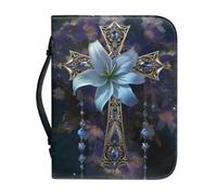 Ceudet Housse de bible pour femme, sac de bible d'église avec poignée pour housse de bible, sac de transport pour housse de Bible, fleurs et croix, taille L, Croix et fleurs, xx-large