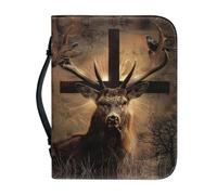 Ceudet Housse de bible pour femme, sac de bible d'église avec poignée pour housse de bible, sac de transport pour housse de Bible, fleurs et croix, taille L, Cerf gothique et croix, x-large
