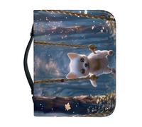Ceudet Housse de bible pour femme, sac de bible d'église avec poignée pour housse de bible, sac de transport pour housse de Bible, fleurs et croix, taille L, Adorable chien., xx-large