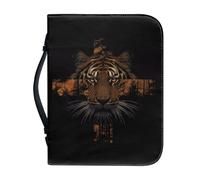 Ceudet Housse de bible pour femme, sac de bible d'église avec poignée pour housse de bible, sac de transport pour housse de Bible, fleurs et croix, taille L, Tigre et croix, M