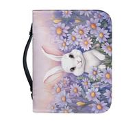 Ceudet Housse de bible pour femmes et filles en cuir synthétique avec poignée portable et étanche, Adorable lapin floral, XL: 11.2x8x2.2 Inch