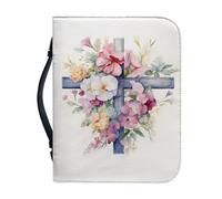 Ceudet Housse de bible pour femmes et filles en cuir synthétique avec poignée portable et étanche, Croix florale, L: 10.2x7x1.9 Inch