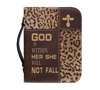 Ceudet Housse de bible pour femmes et filles en cuir synthétique avec poignée portable et étanche, Croix léopard, M: 9.2x6.3x1.6 Inch