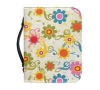 Ceudet Housse de bible pour femmes et filles en cuir synthétique avec poignée portable et étanche, Note florale hippie, L: 10.2x7x1.9 Inch