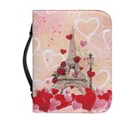 Ceudet Housse de bible pour femmes et filles en cuir synthétique avec poignée portable et étanche, Tour Eiffel Love, M: 9.2x6.3x1.6 Inch