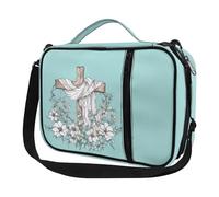 Ceudet Housse de bible pour homme et femme avec poches - Jolie housse de bible Diversebee avec sangle, Imprimé croix fleurs vertes, Taille unique